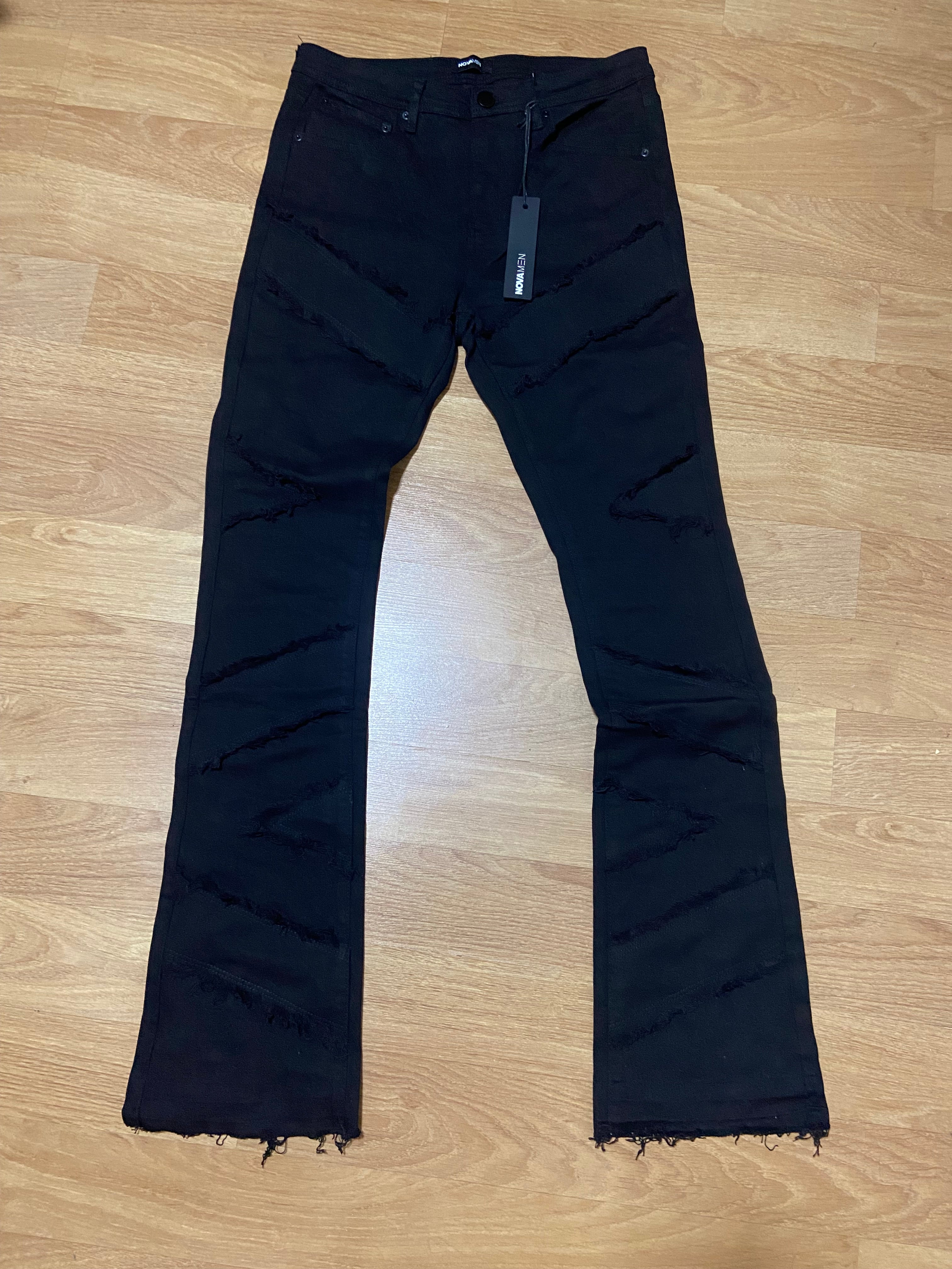 All Over Fray Stacked Skinny Flare Jeans - Black