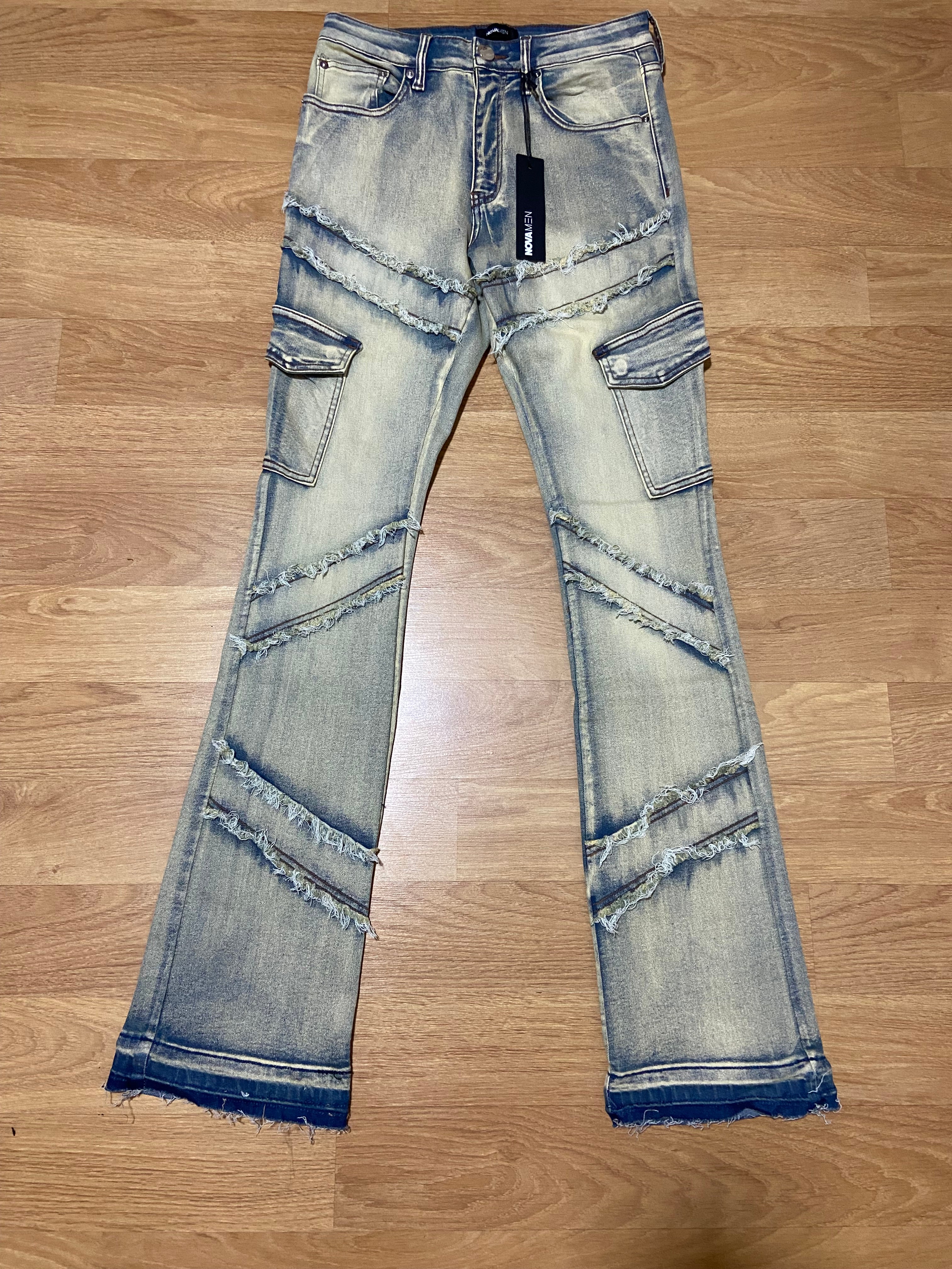 Simi Fray Cargo Stacked Skinny Flare Jeans - Vintage Blue Wash